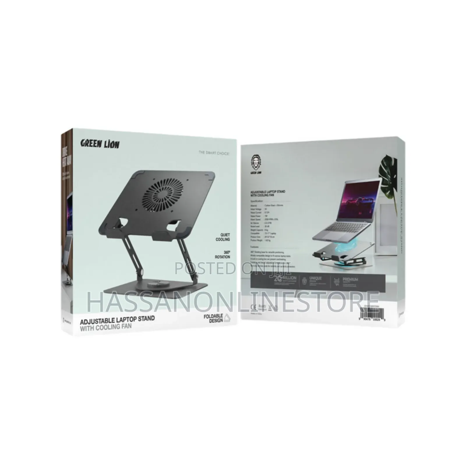 Green Lion Adjustable Laptop Stand With Cooling Fan - Black