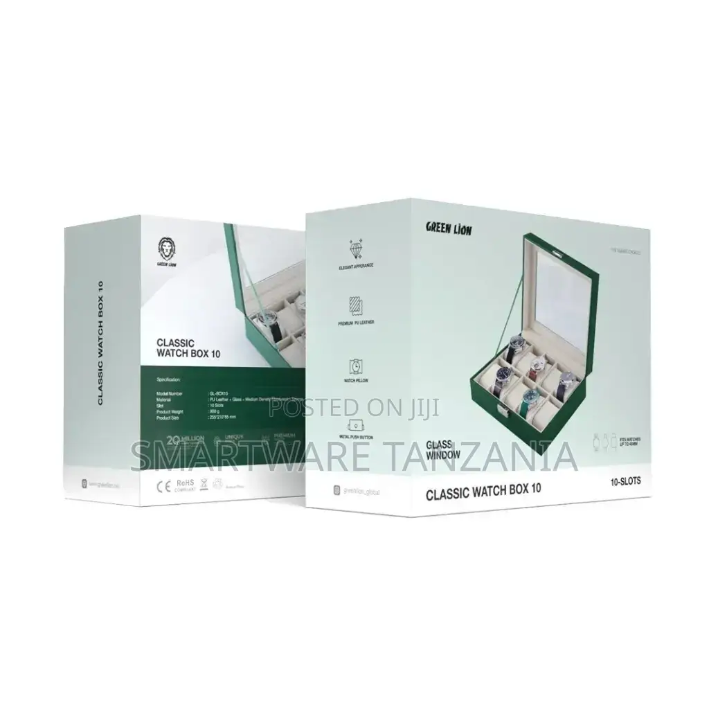 Green Lion Classic Watch Box 10 Slots With Glass - Green