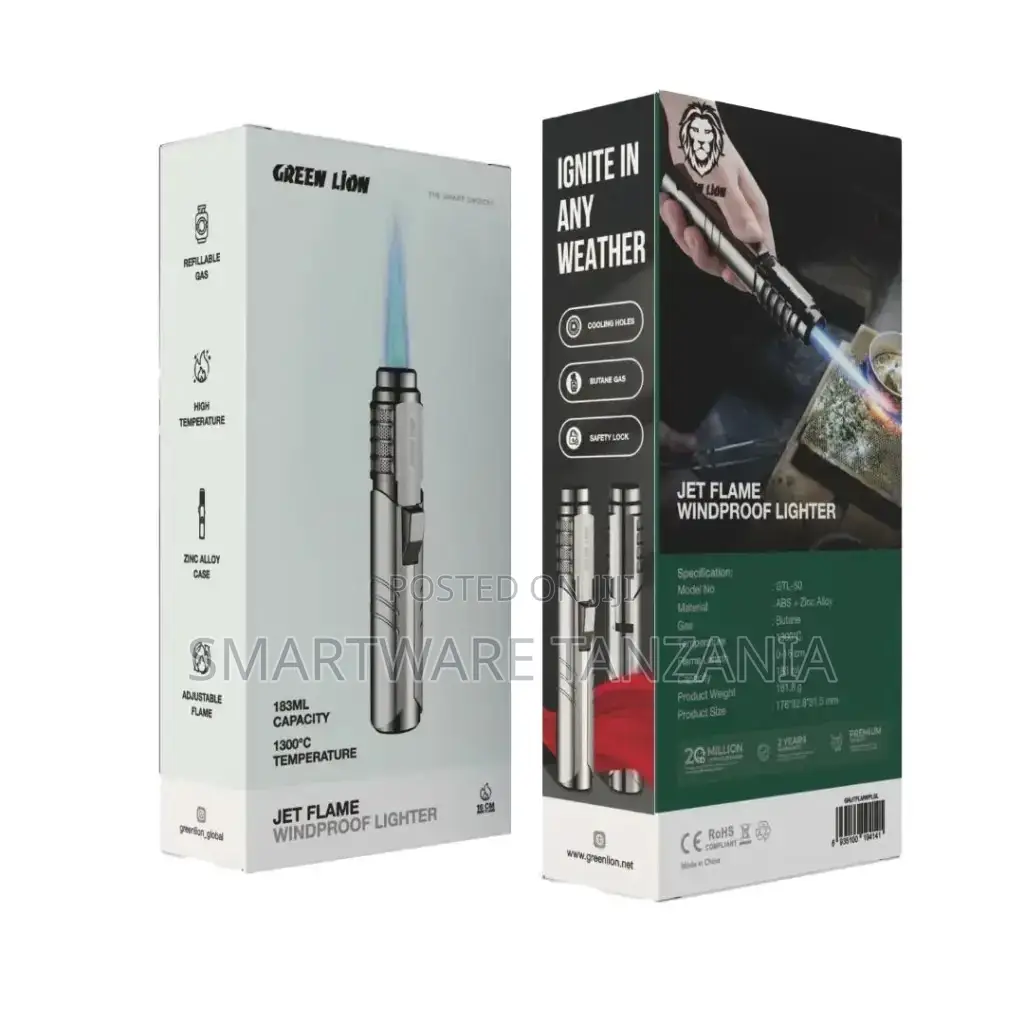 Green Lion Jet Flame Windproof Lighter - Silver