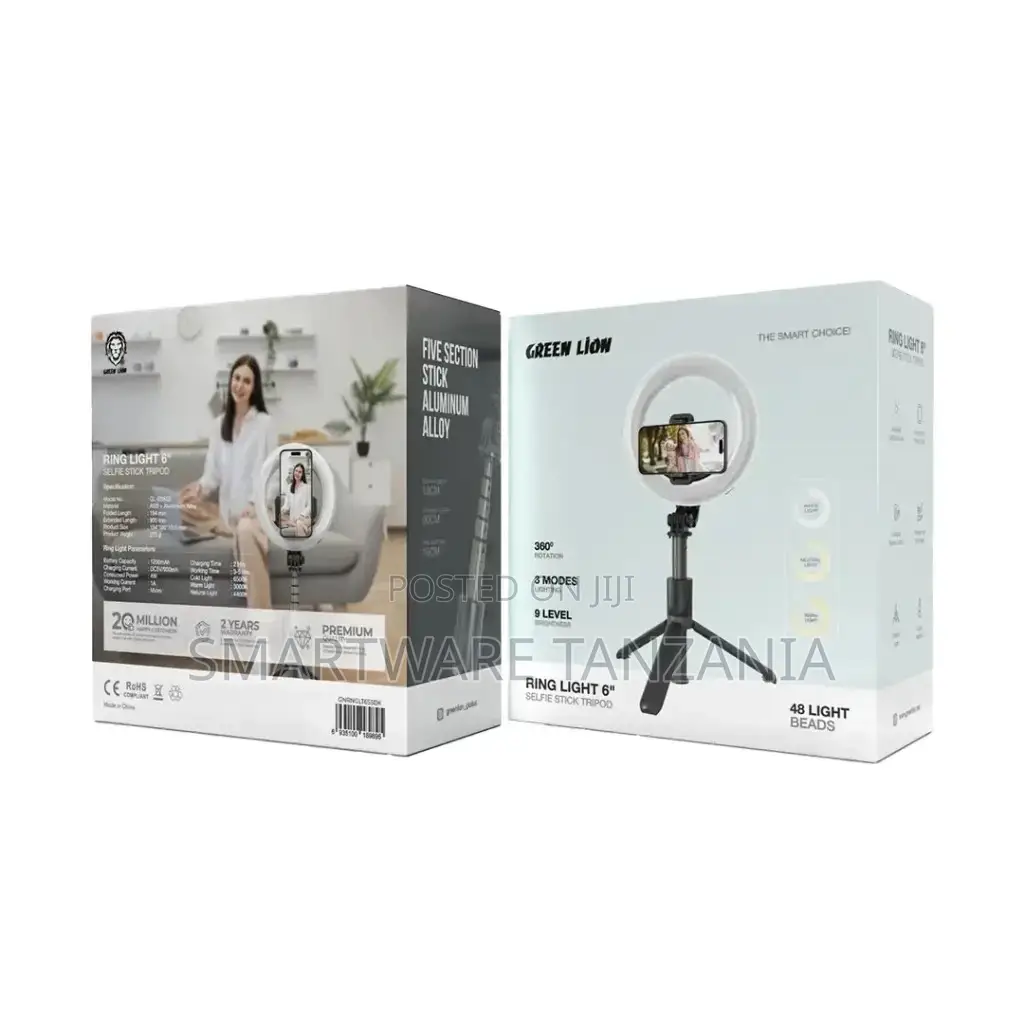 Green Lion Ring Light 6′′ Selfie Stick - Black