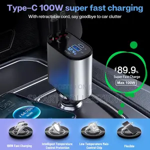 4 in 1 Best Retractable Car Charger for Type C iPhone