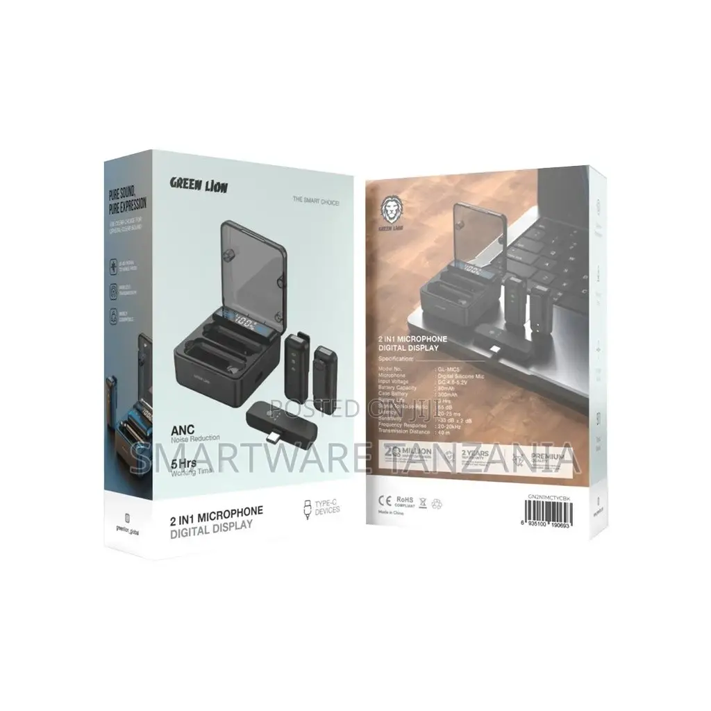 Green Lion 2 in 1 Microphone With Digital Display - Black