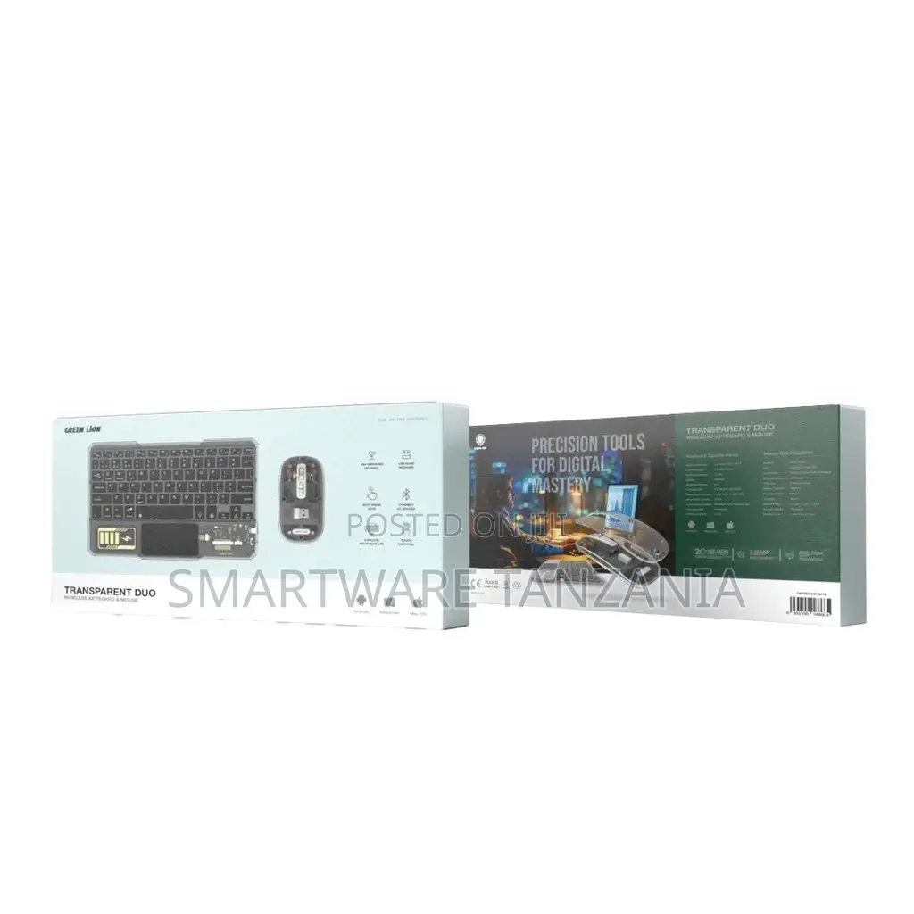 Green Lion Transparent Duo Wireless Keyboard Mouse - Black