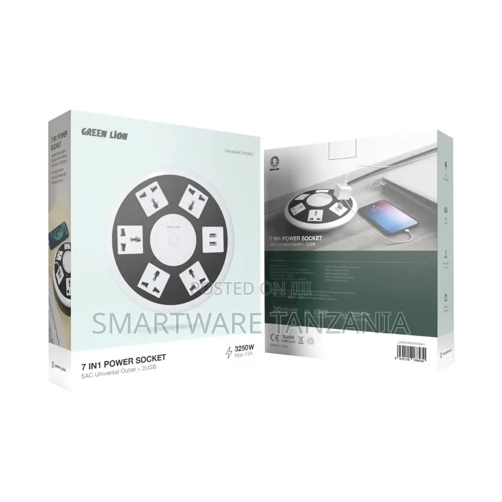 Green Lion 7 in 1 Power Socket - White