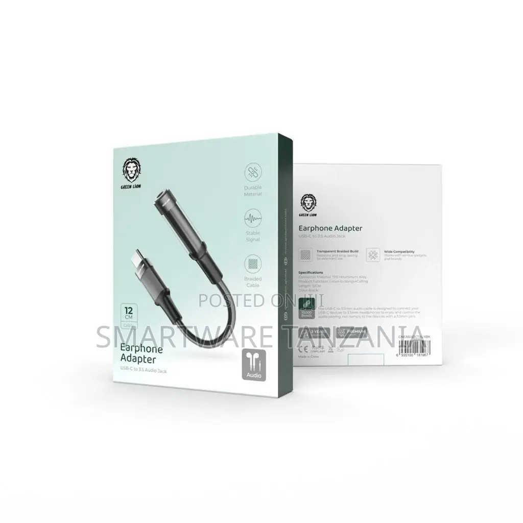 Green Lion Earphone Adapter Usb-C to 3.5 Aux 12cm - Black
