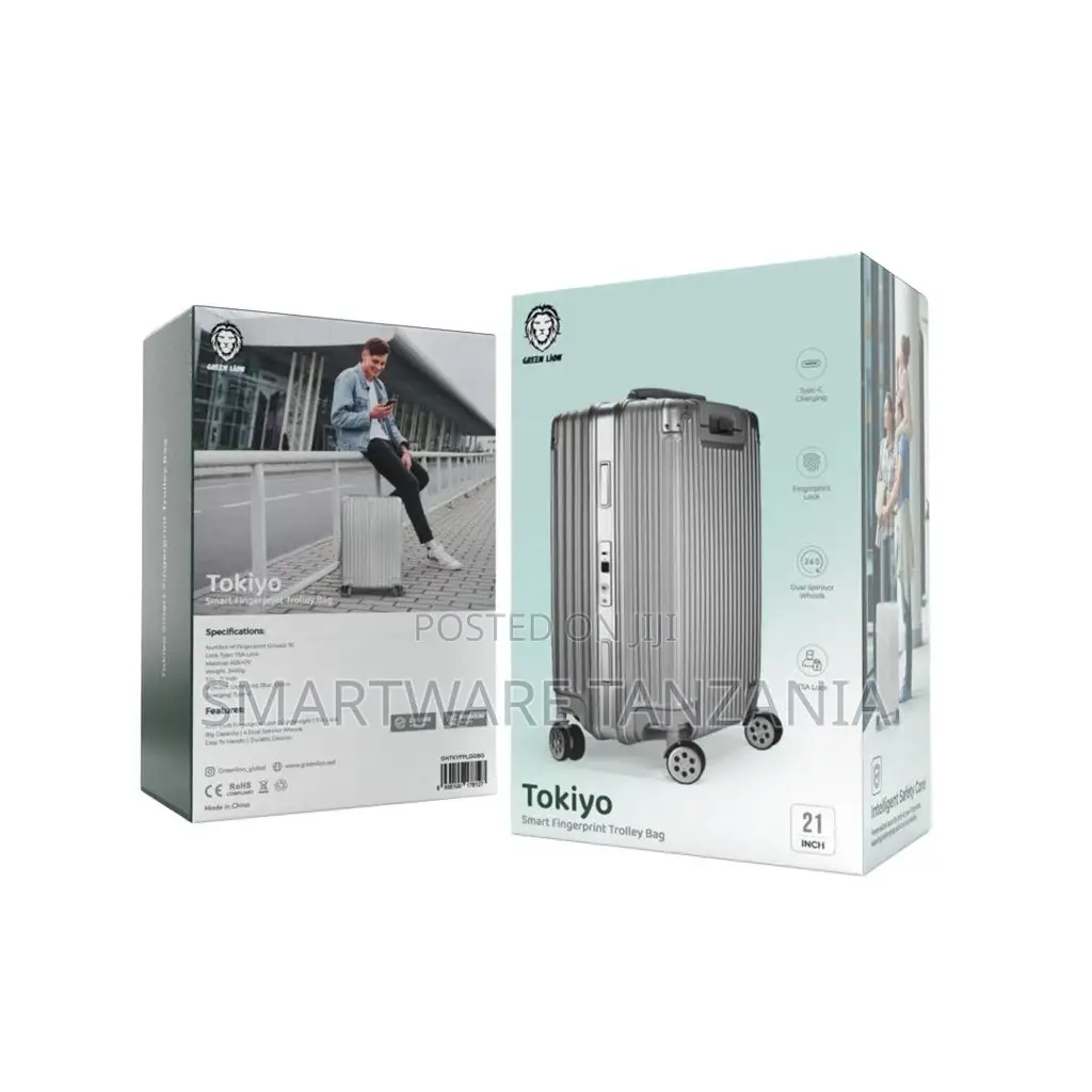Green Lion Tokiyo Smart Fingerprint Trolley Bag - Silver