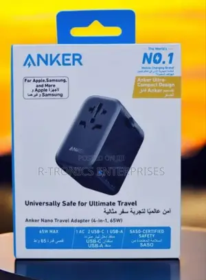 Anker Nano 4in1 Travel Adapter 65w 1ac Outlet 2300w Max