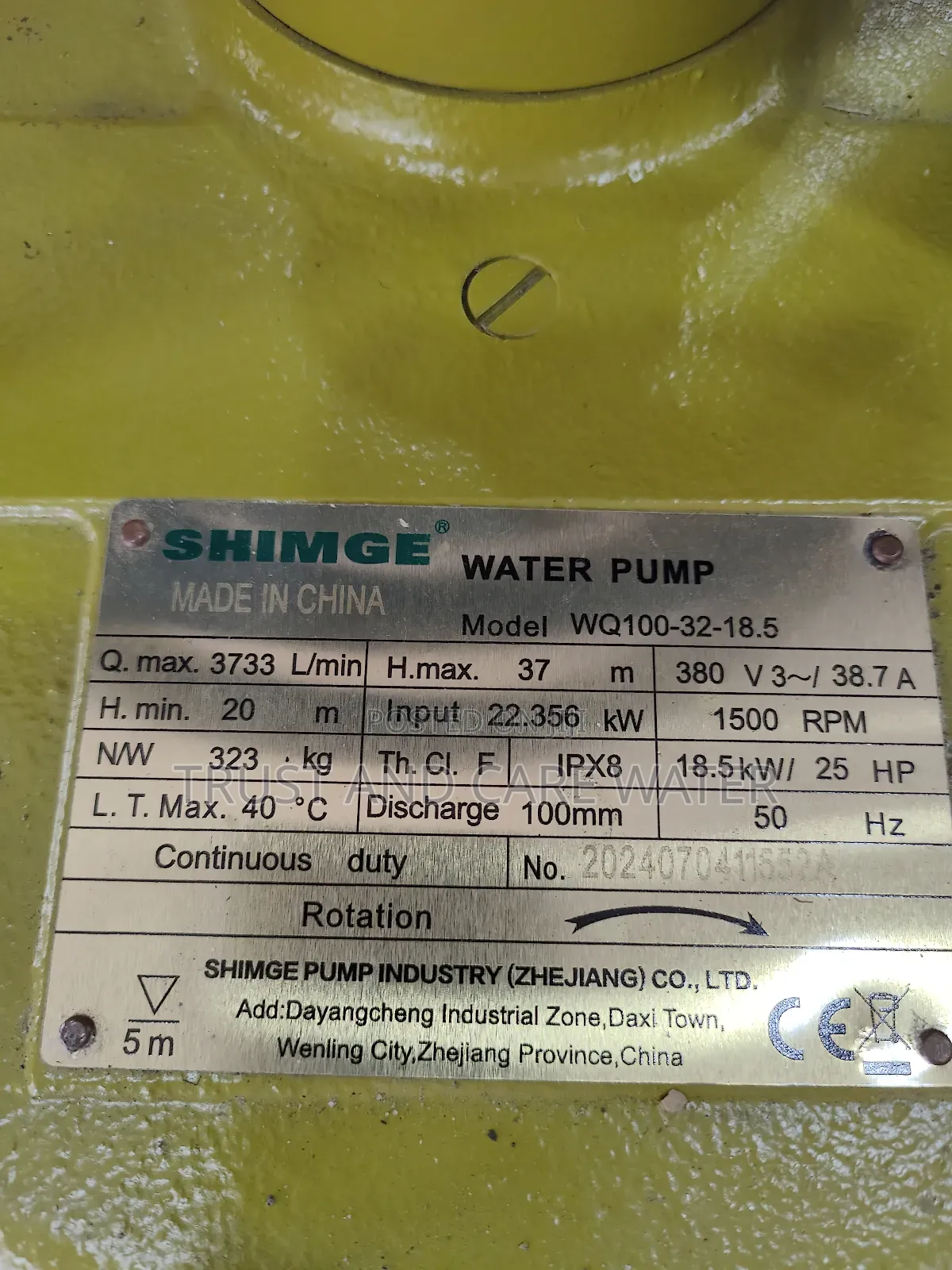 Shimge Sawege Pump 25hp (4inch Outlet)
