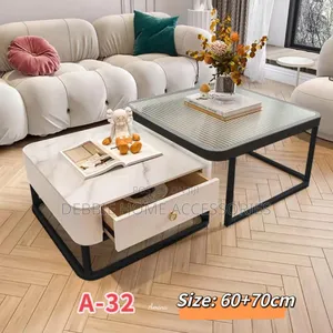 Coffee Table of Set of 2 With Tempered Glass and Drawer Storage