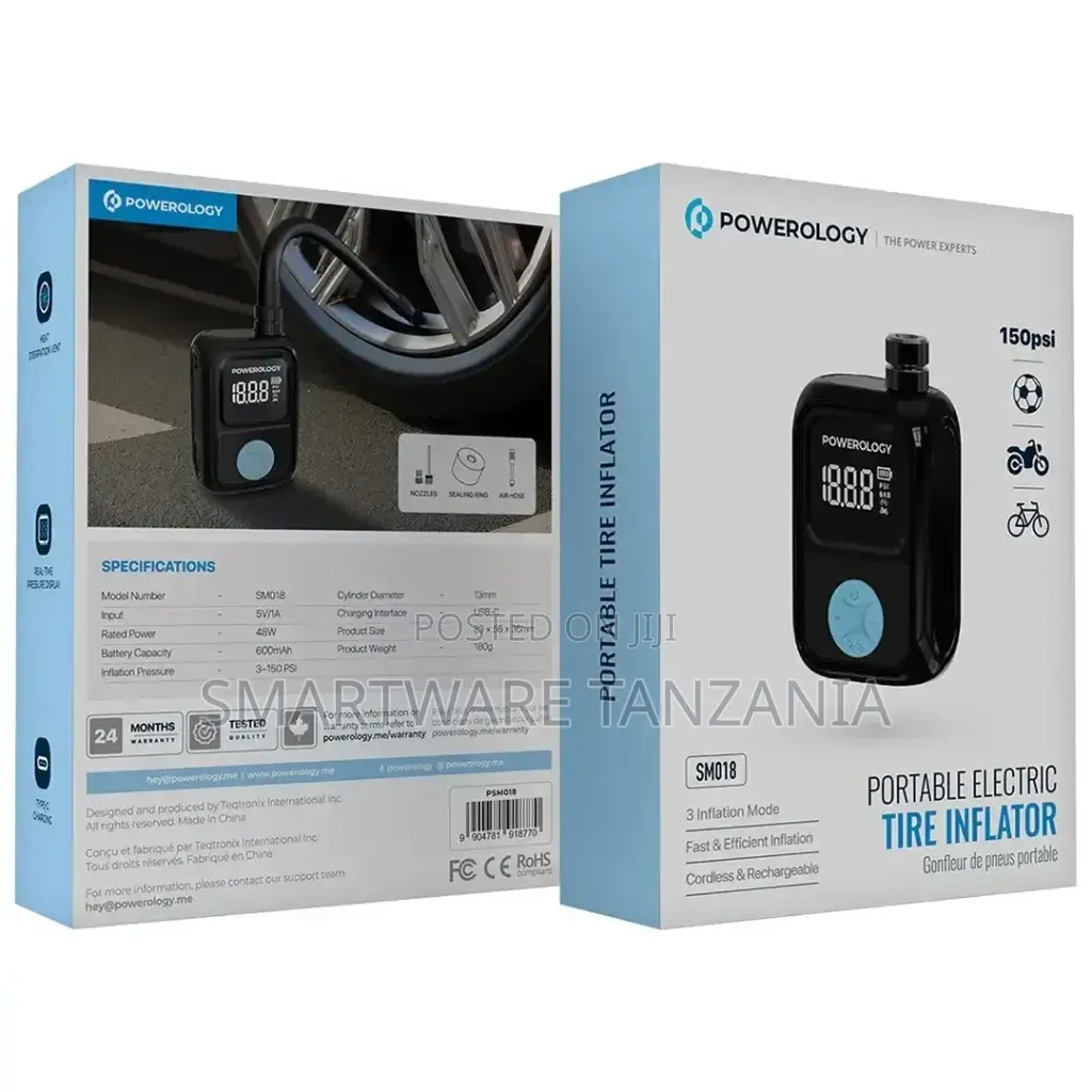 Powerology Portable Electric Tire Inflator - Black