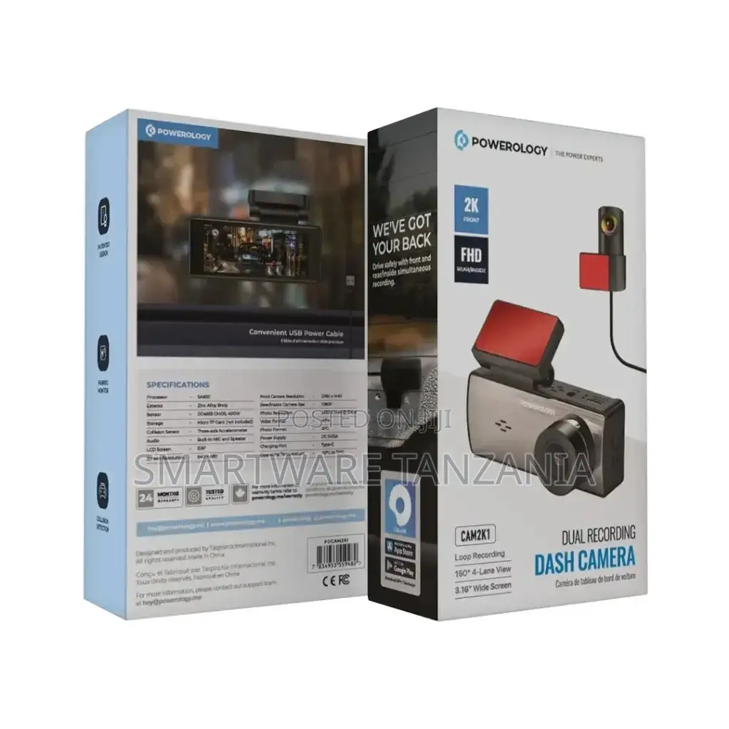 Powerology Dual Recording Dash Camera - Black