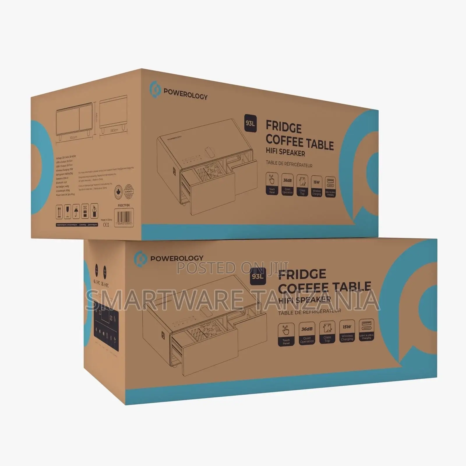 Powerology Fridge Coffee Table Hifi Speaker 93l - Black