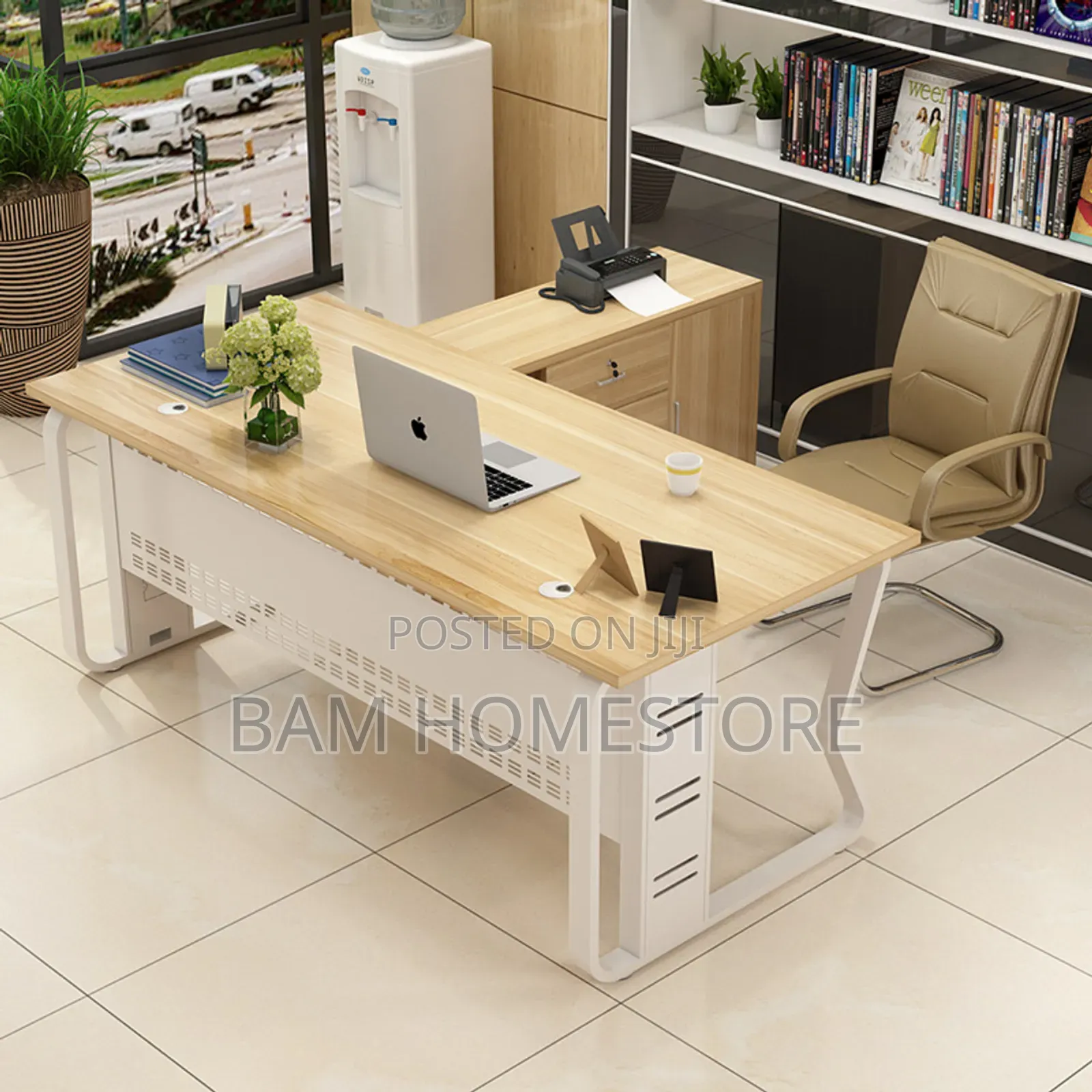 Modern L-Shaped Office Desk With a Side Cabinet.