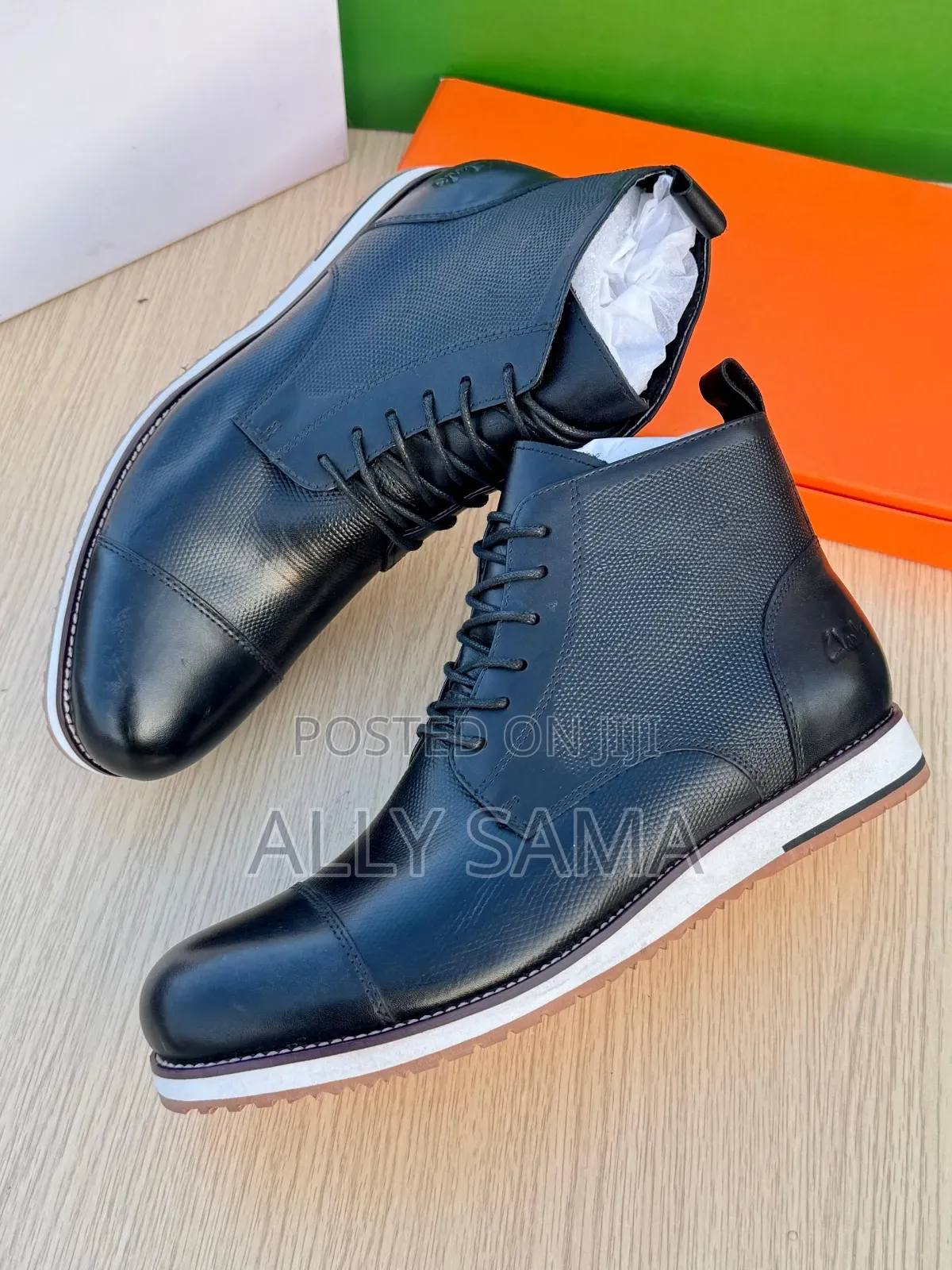 Mens Clarks Boots Black Sole White Brown Pure Leather