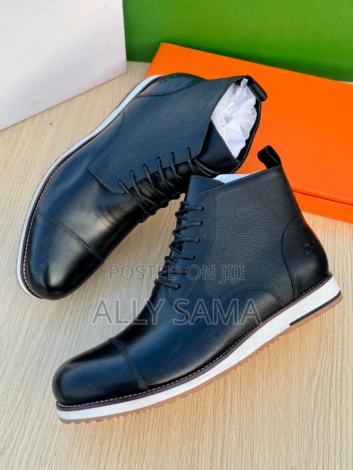 Mens Clarks Boots Black Sole White Brown Pure Leather