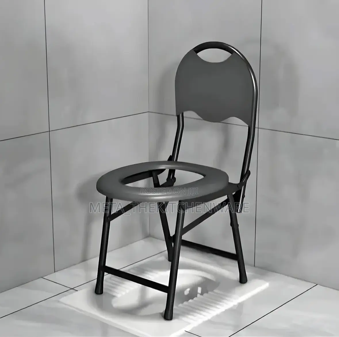 Black Folding Portable Toilet Chair With Backrest
