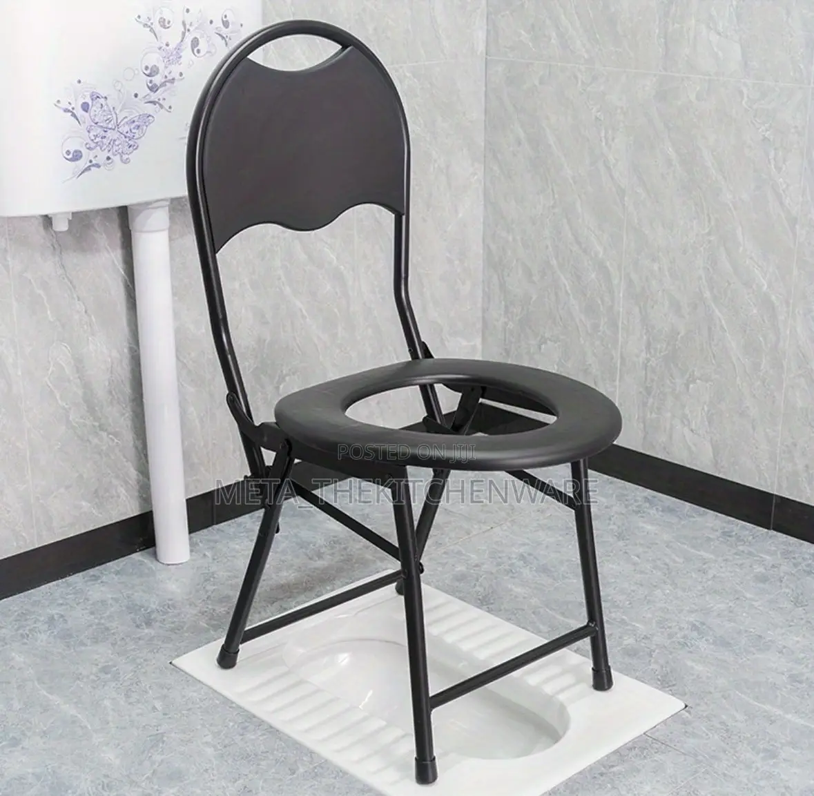 Black Folding Portable Toilet Chair With Backrest