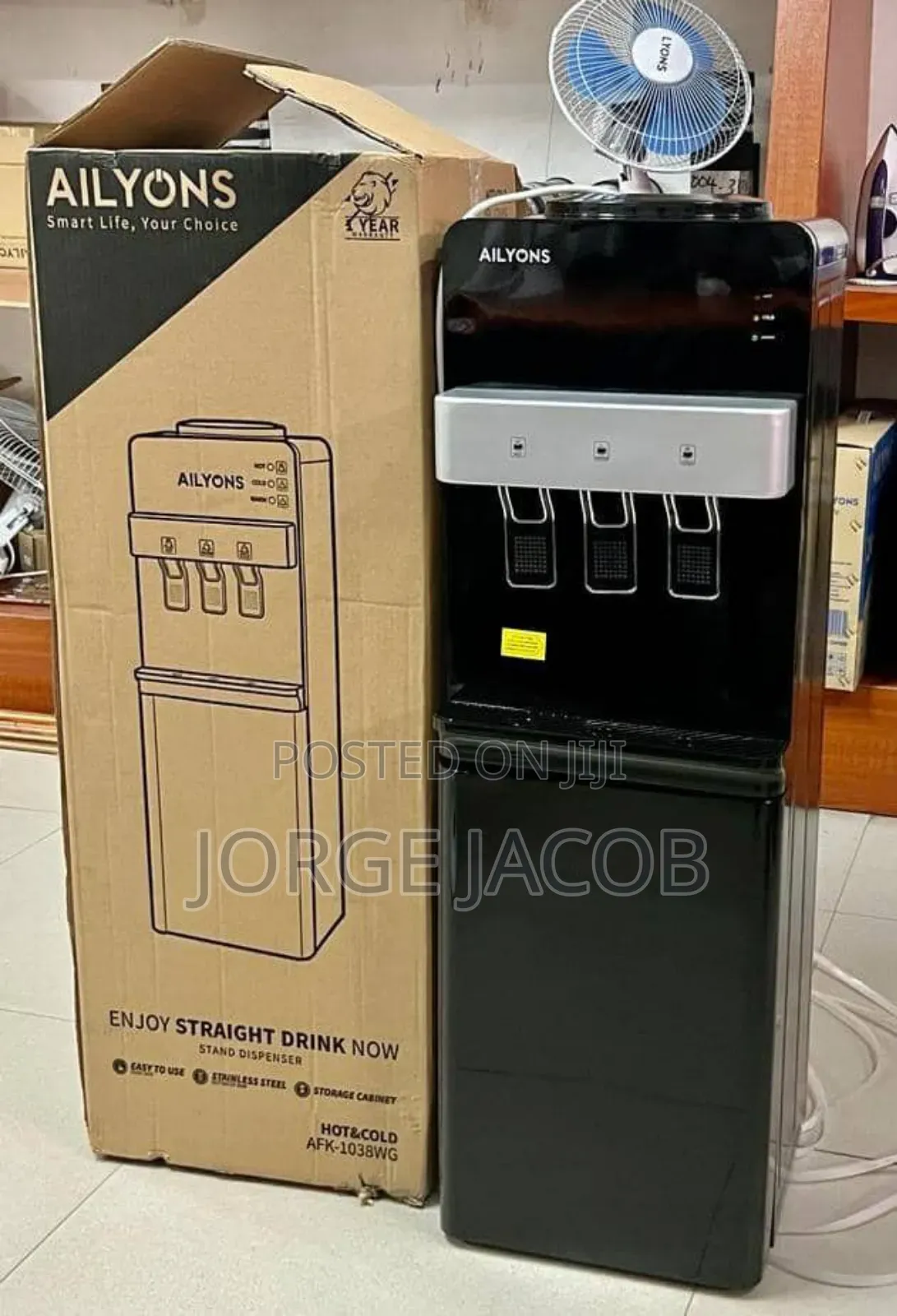 Ailyons Afk-1038wg Hot Cold Water Dispenser With a Storage Cabinet.