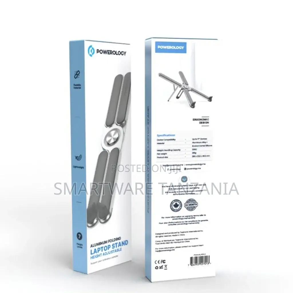 Powerology Adjustable Portable and Foldable Laptop Stand - Silver