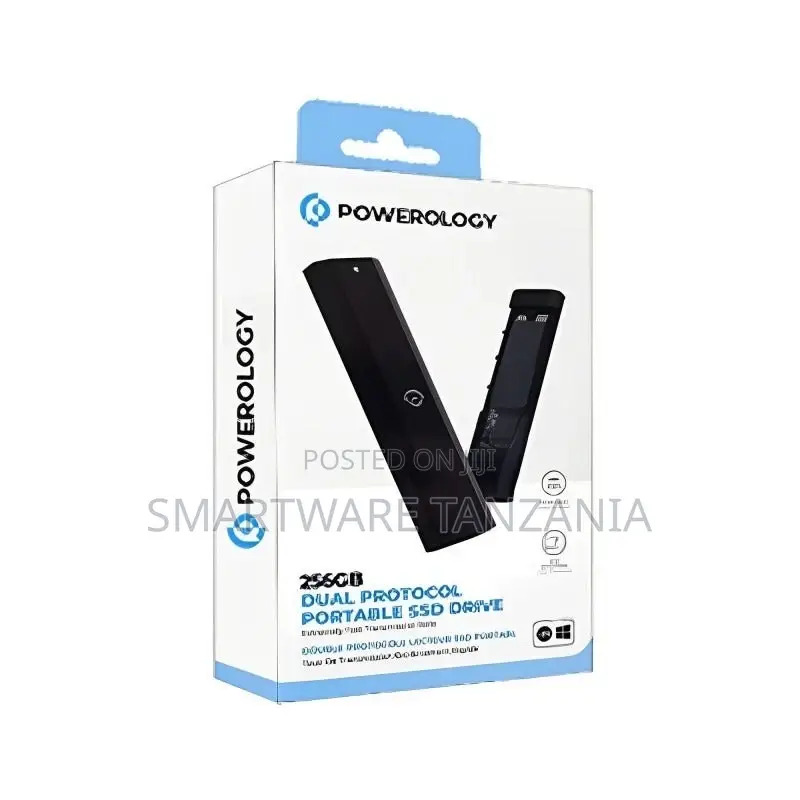 Powerology Dual Protocol Portable SSD Drive 256gb - Black