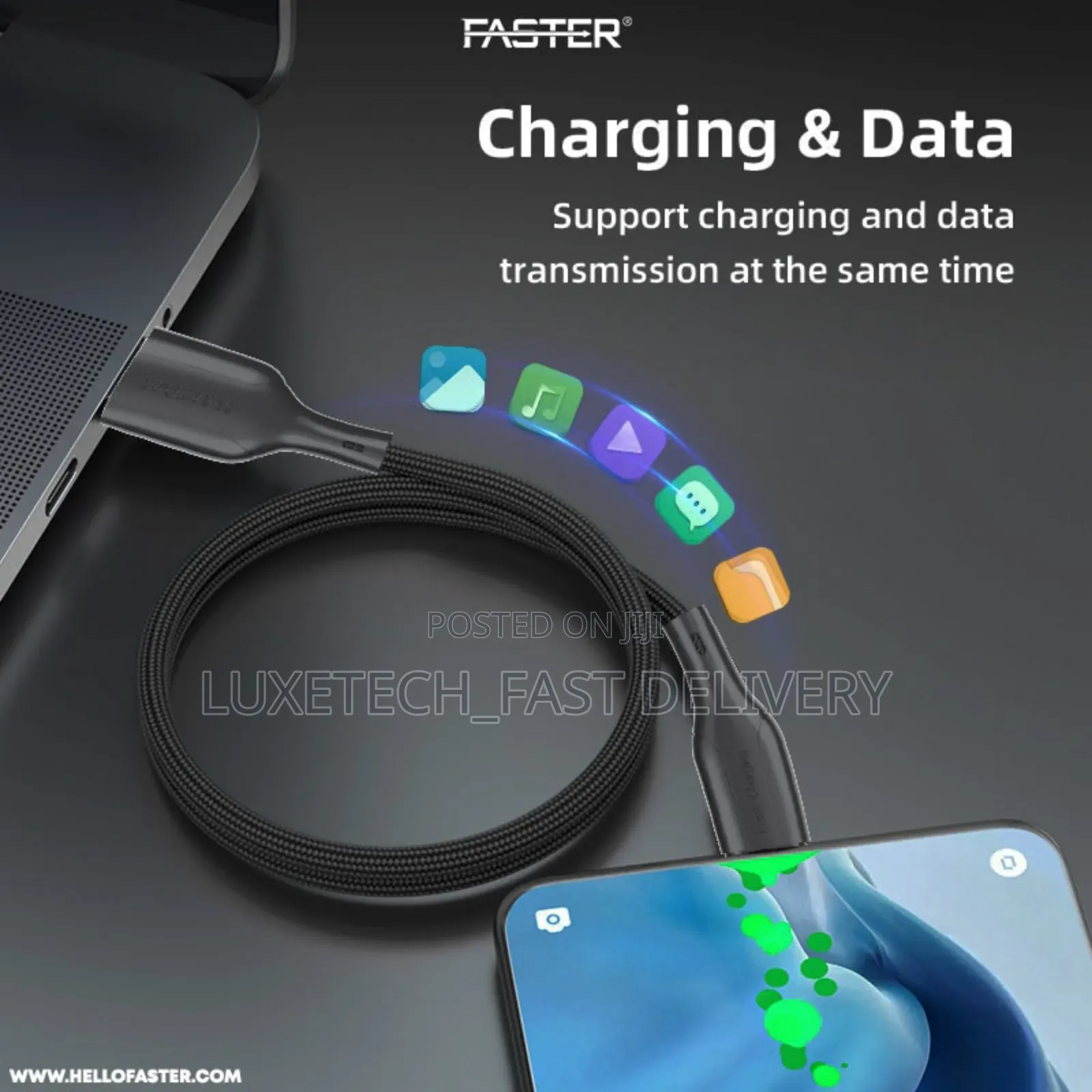 Faster 60w Usb-C to Usb-C Cable 120cm Fast Charging and Data Transfer
