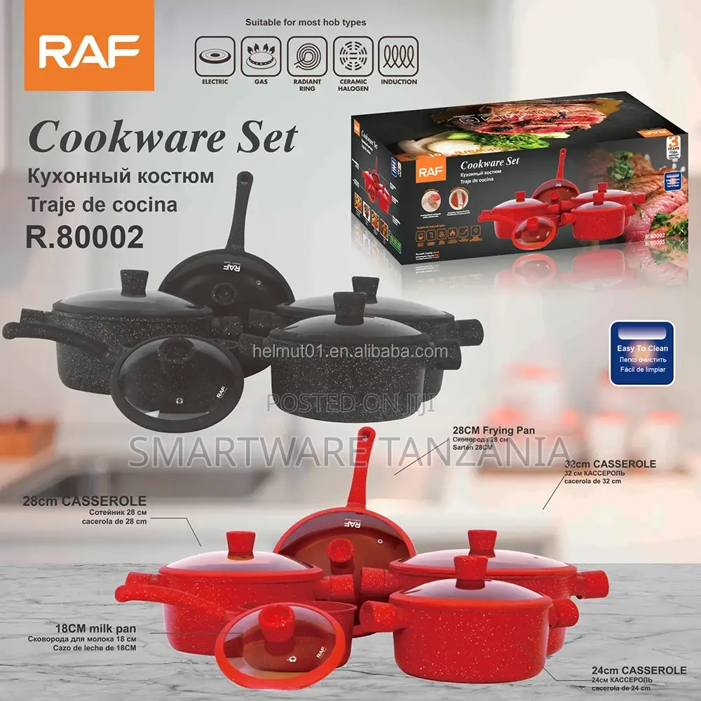 Raf 5 Pots Cookware Sets Multiple Frying Pans Black Red Pot Set