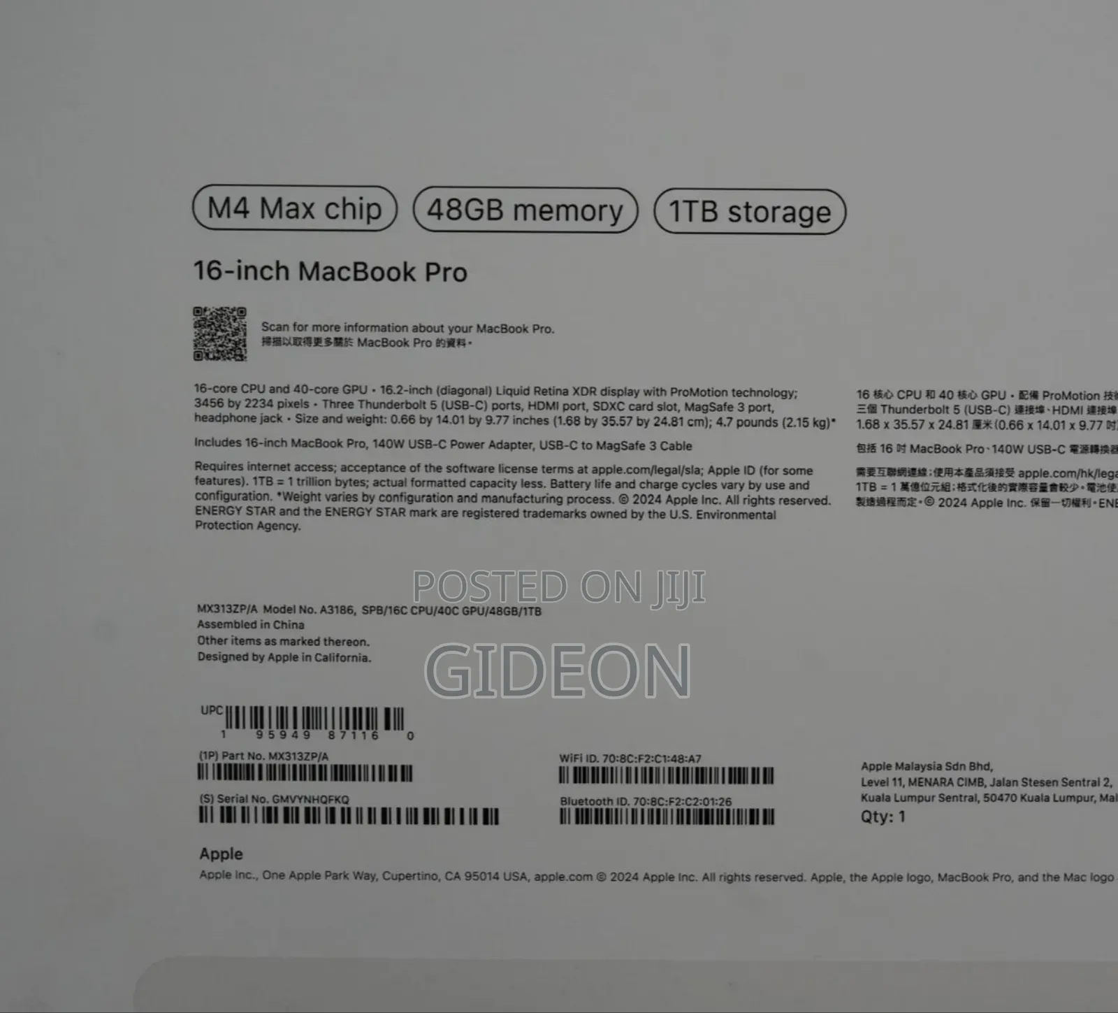 New Apple MacBook Pro 2024 M4 Max 16-Inch 48GB Apple M4 Max SSD 1T