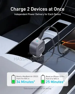 Anker Nano 75w Usb-C Car Charger With Built-in Retractable Usb-C Cable