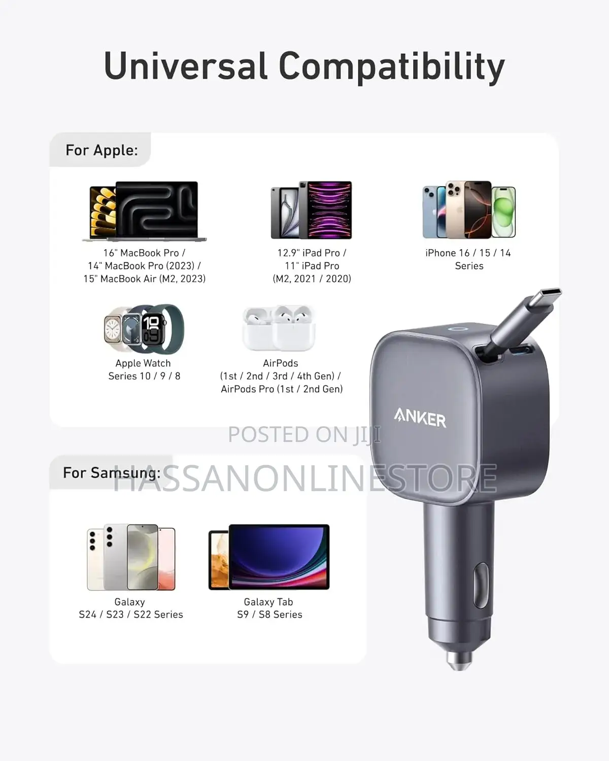 Anker Nano 75w Usb-C Car Charger With Built-in Retractable Usb-C Cable