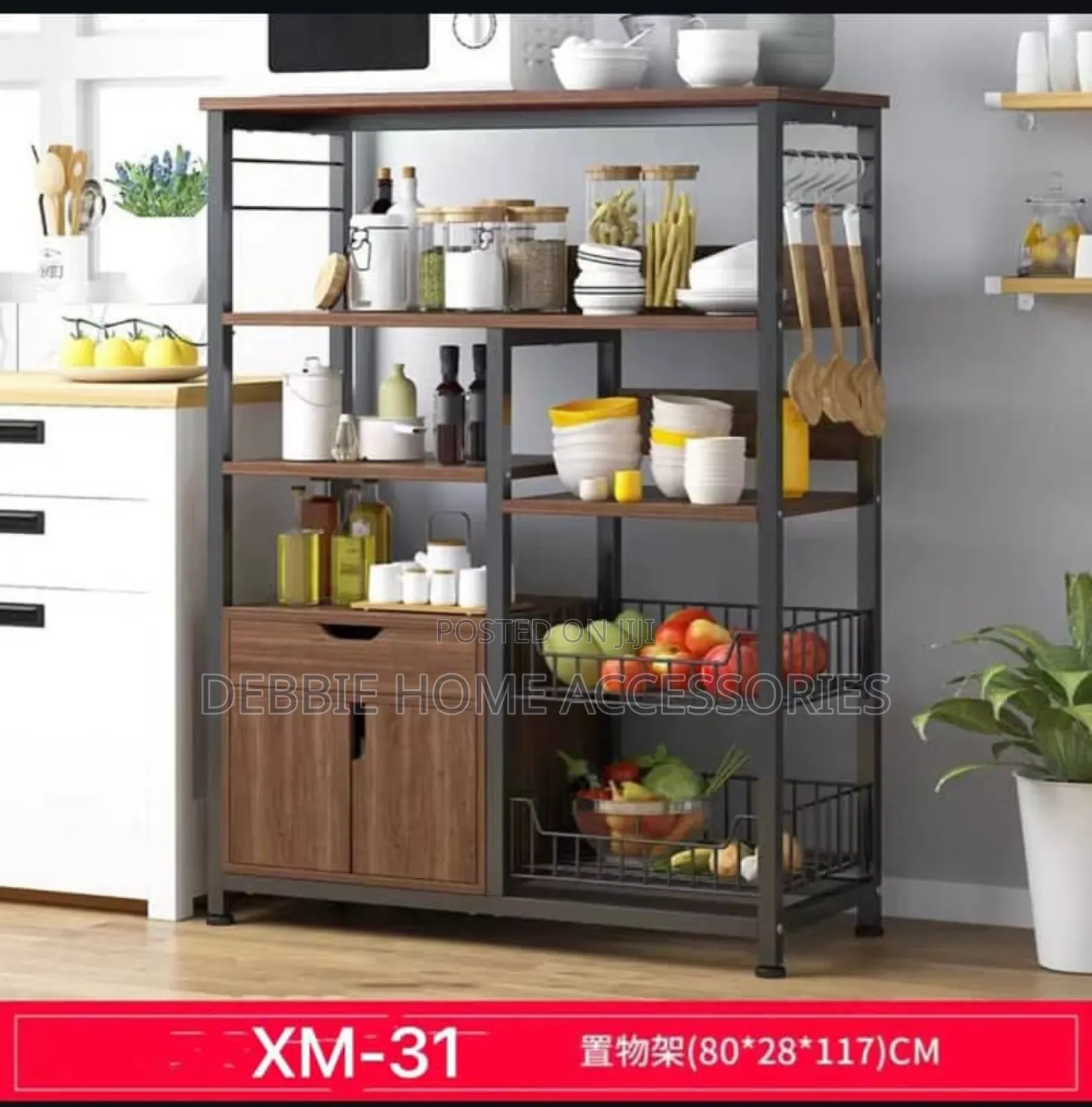Multi-Layered Kitchen Storage Rack With Door Locker
