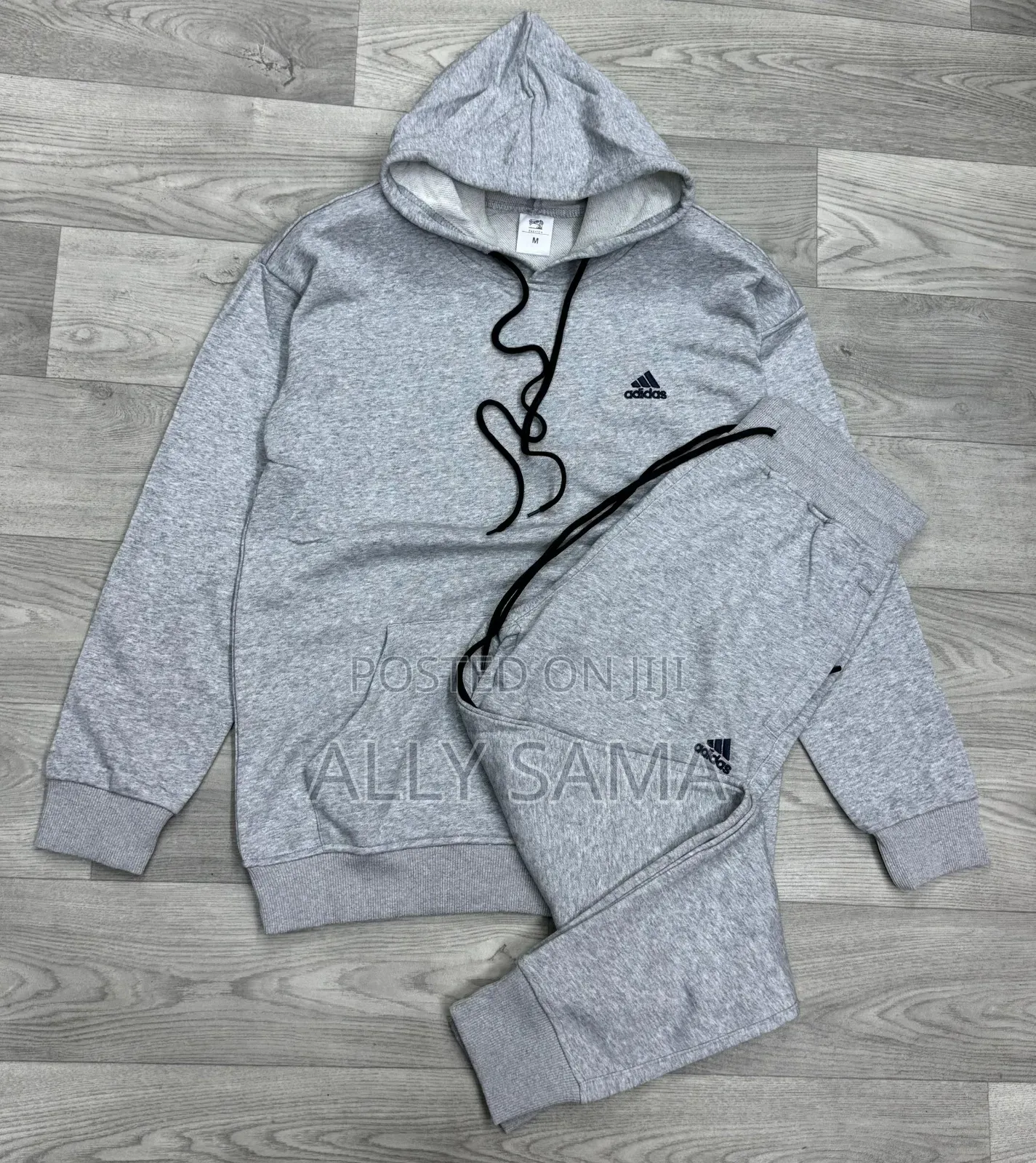 Unisex Adidas Full Gray Hoodie Sweatpants Material Cotton