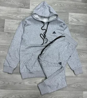 Unisex Adidas Full Gray Hoodie Sweatpants Material Cotton