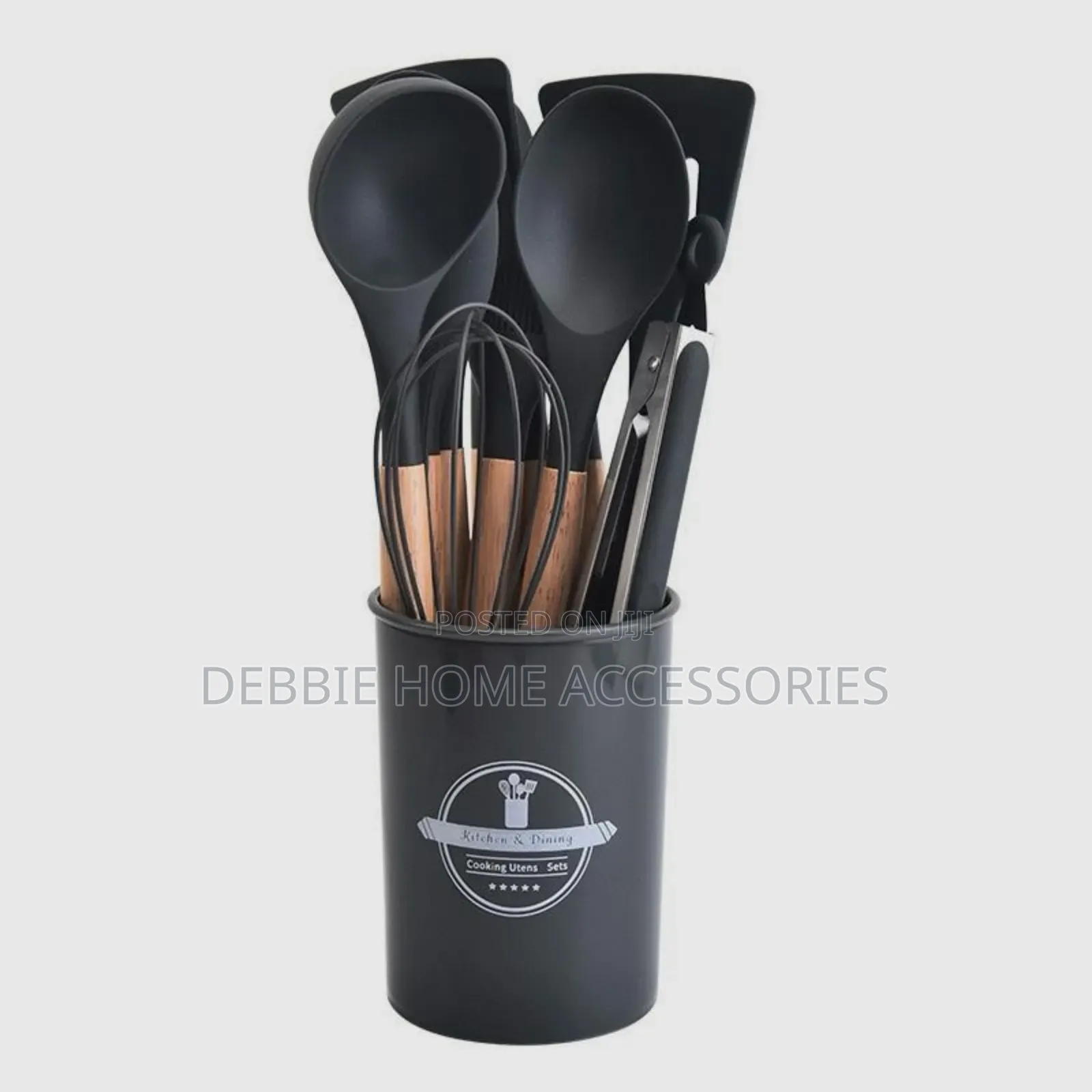 Silicone Kitchen Utensil Set With Wooden Handles