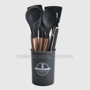 Silicone Kitchen Utensil Set With Wooden Handles