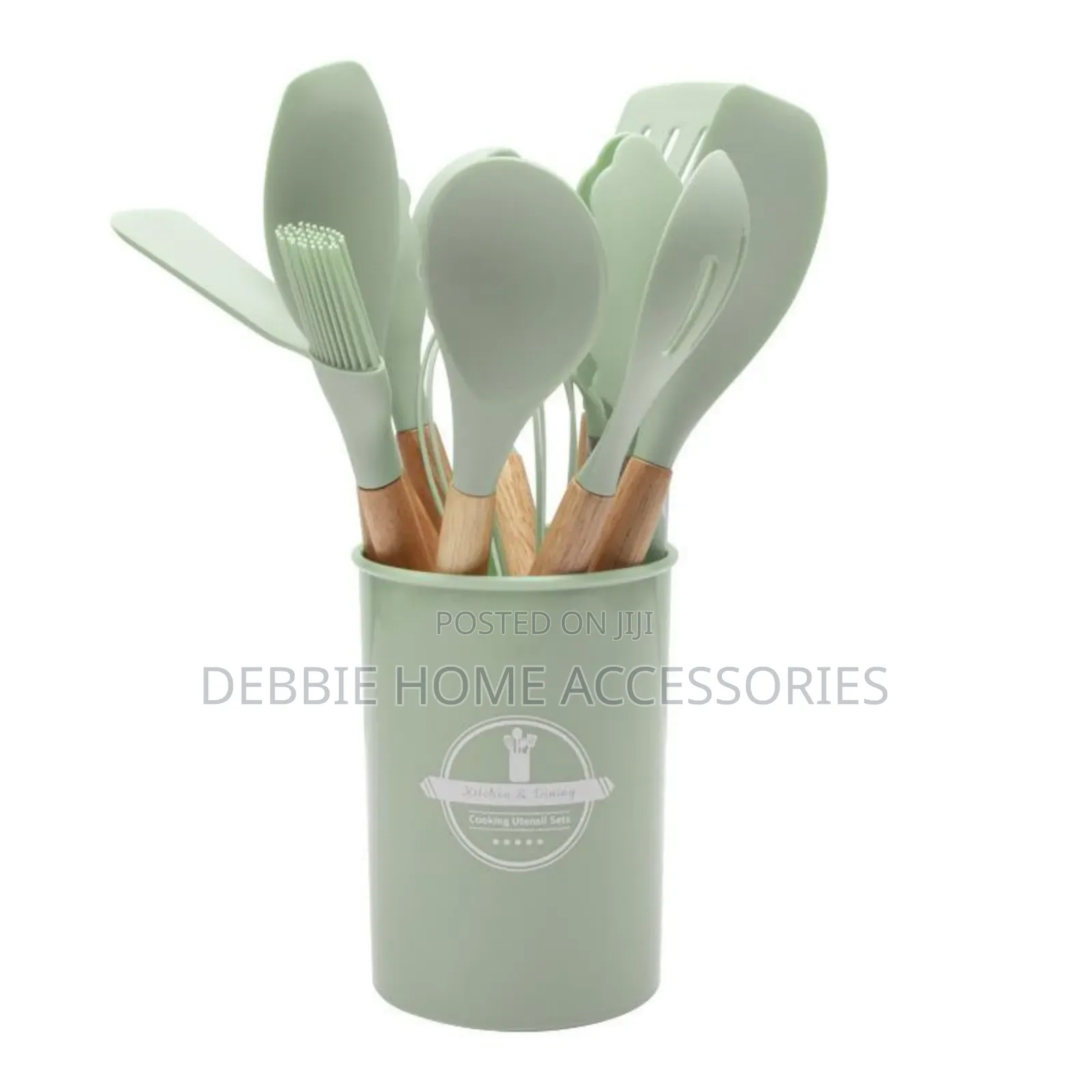 Silicone Kitchen Utensil Set With Wooden Handles