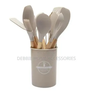 Silicone Kitchen Utensil Set With Wooden Handles