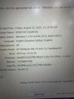 New Laptop HP EliteBook 640 G11 32GB Intel Core Ultra 5 SSD 512GB