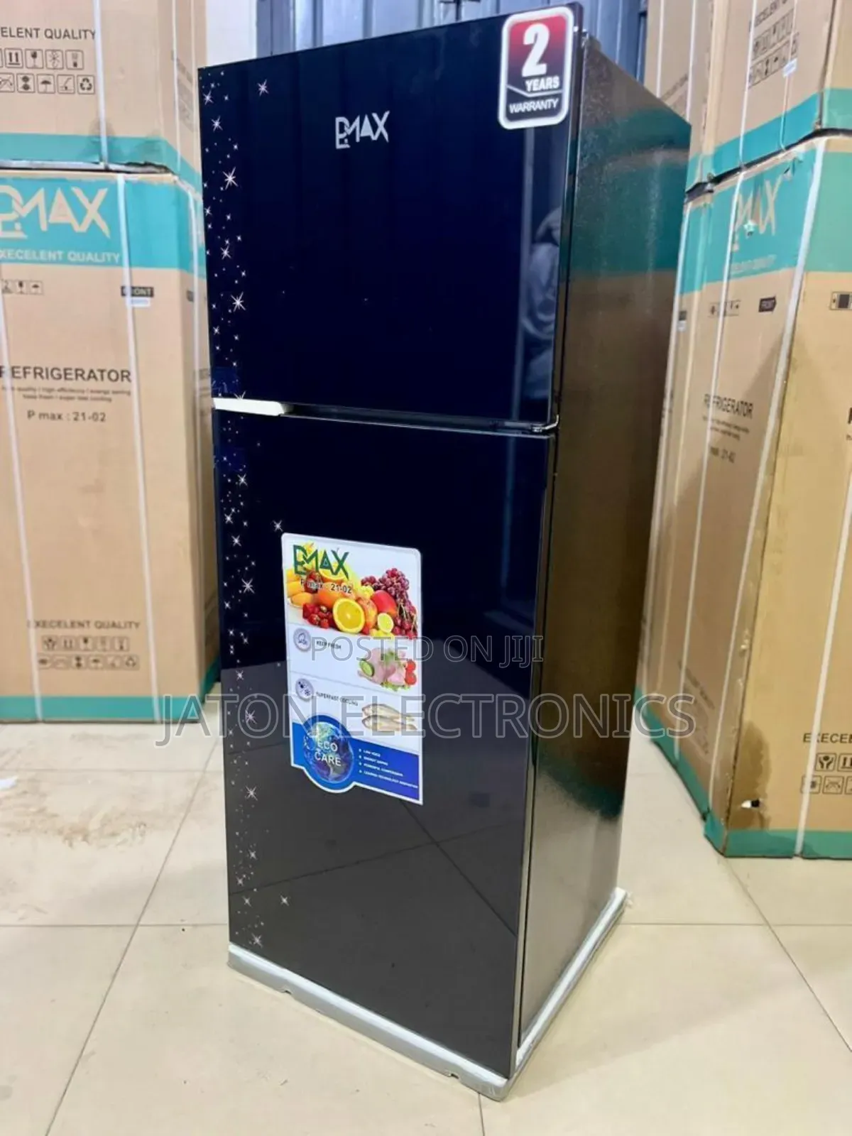 Pmax Fridge Black Glass 212 LTR