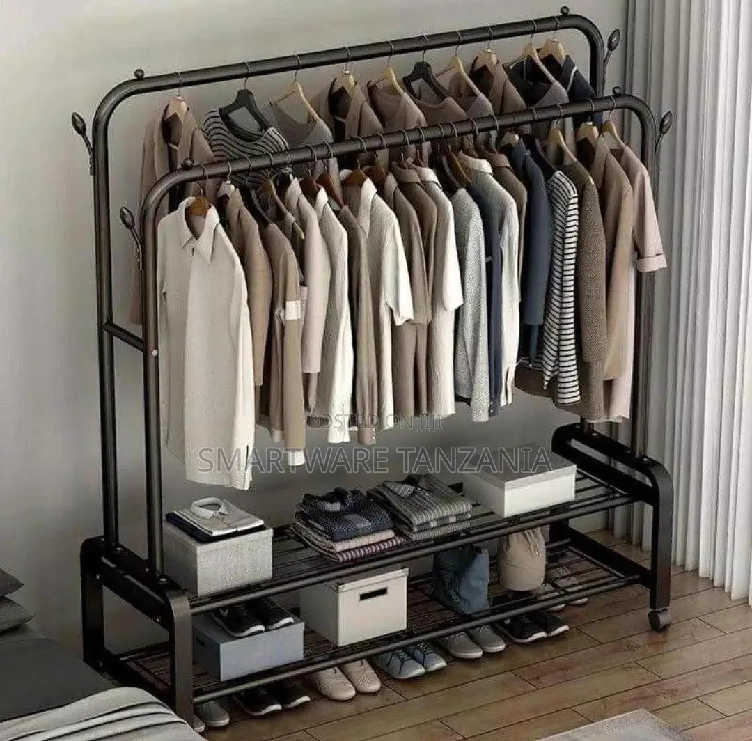 Double Clothes Rail Heavy Duty Metal Coat Stand Garment Rack