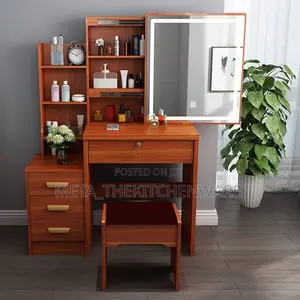 Dressing Table With 4 Drawers, Storage Rack and Padded Stool