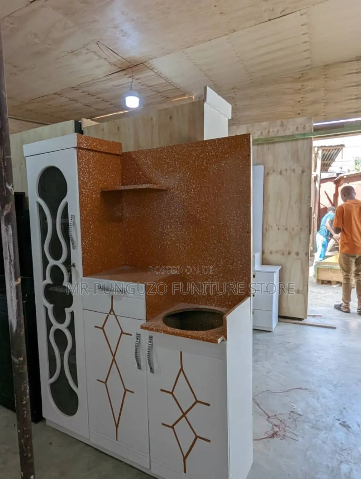 Kitchen Cabinet Ya Mtungi White and Brown