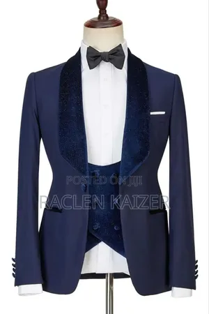 Three-Piece Tuxedo Suits, Featuring a Navy Blue With Velvet Lapels