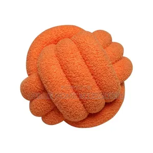 Knotted Plush Ball Design Round Pillow-Cotton 22cm