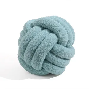 Knotted Plush Ball Design Round Pillow-Cotton 22cm