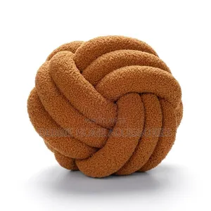 Knotted Plush Ball Design Round Pillow-Cotton 22cm