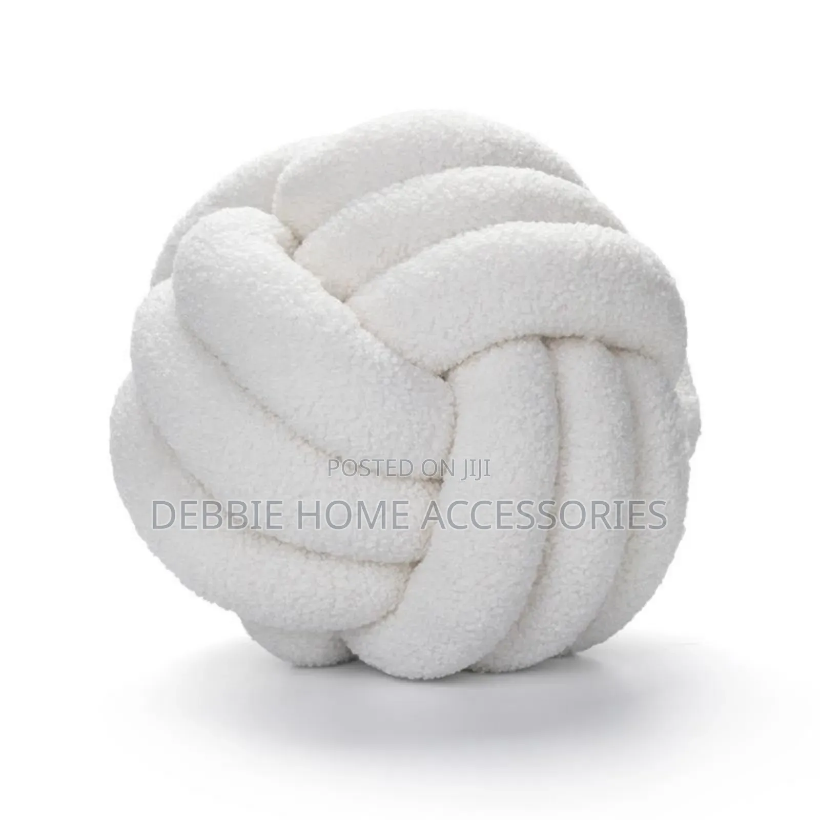 Knotted Plush Ball Design Round Pillow-Cotton 22cm