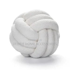 Knotted Plush Ball Design Round Pillow-Cotton 22cm