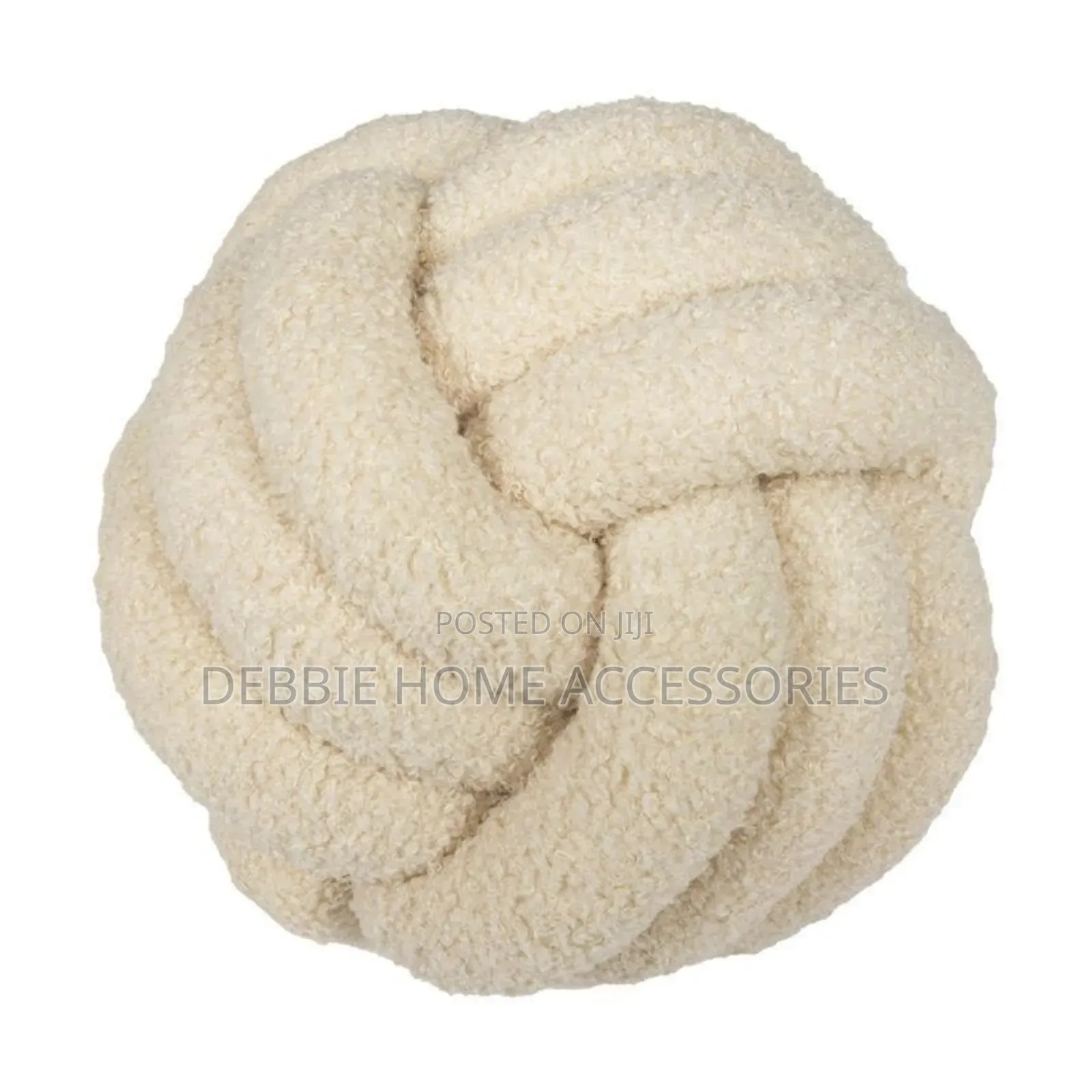 Knotted Plush Ball Design Round Pillow-Cotton 22cm