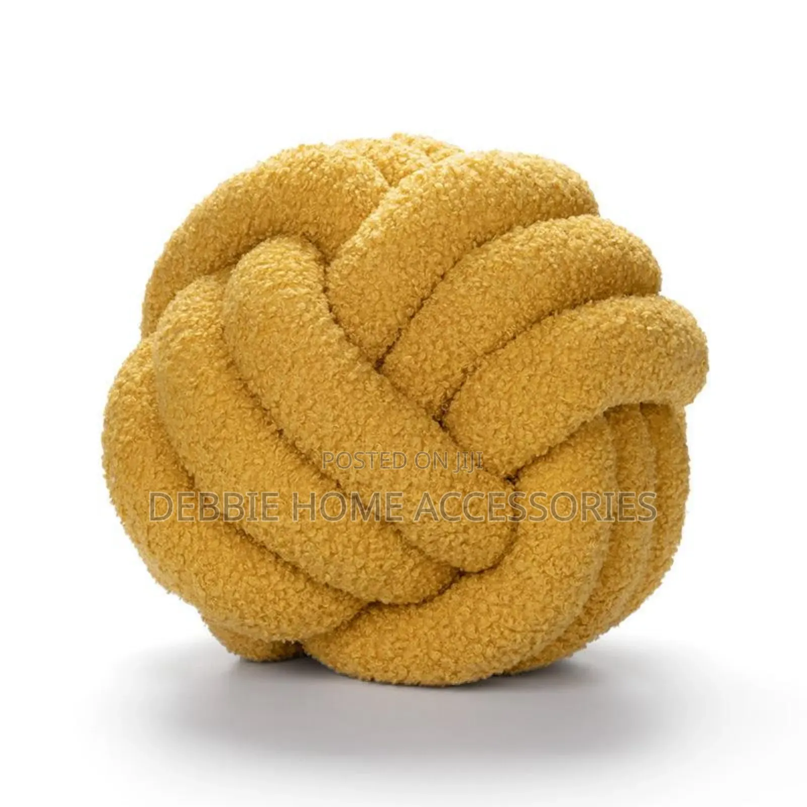 Knotted Plush Ball Design Round Pillow-Cotton 22cm