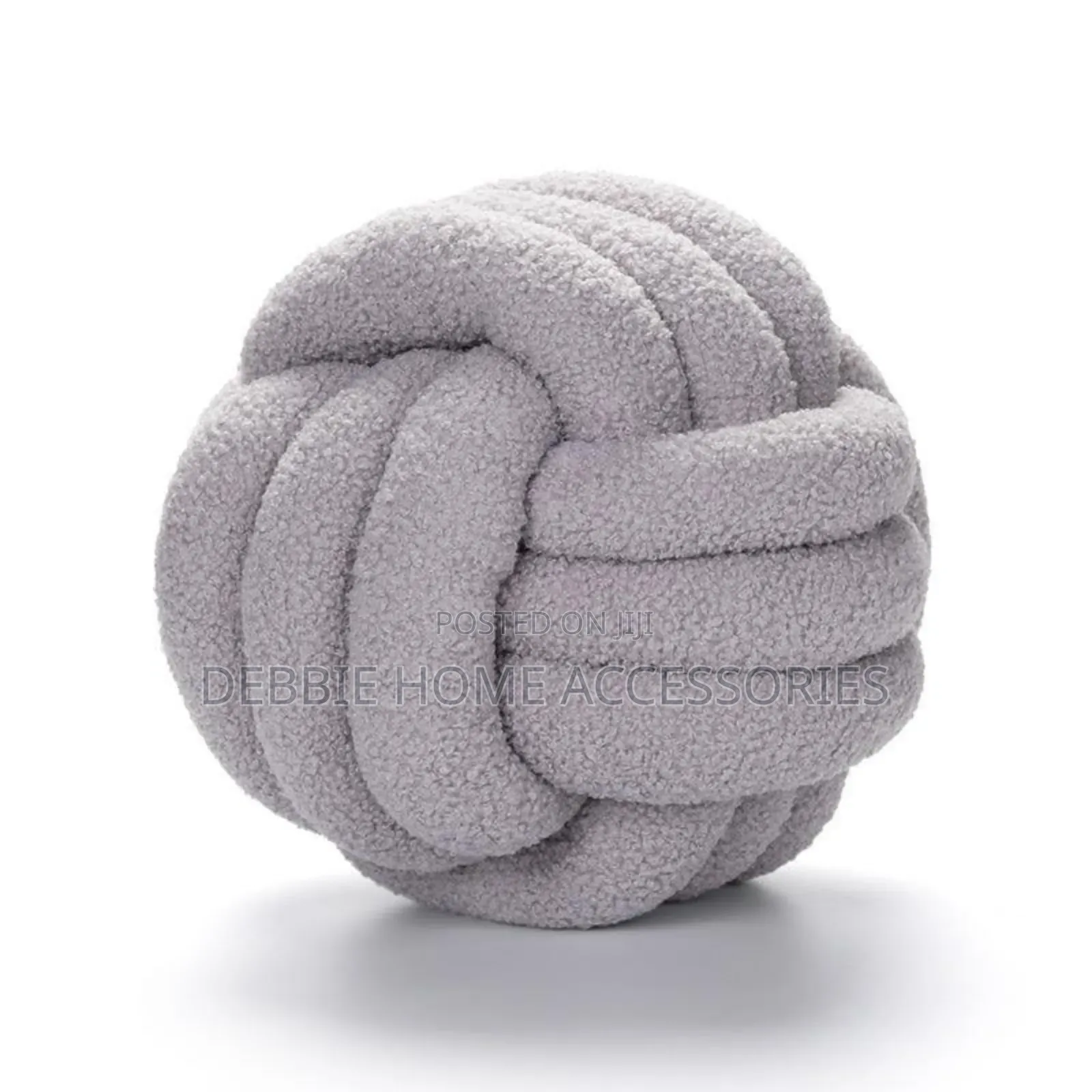 Knotted Plush Ball Design Round Pillow-Cotton 22cm